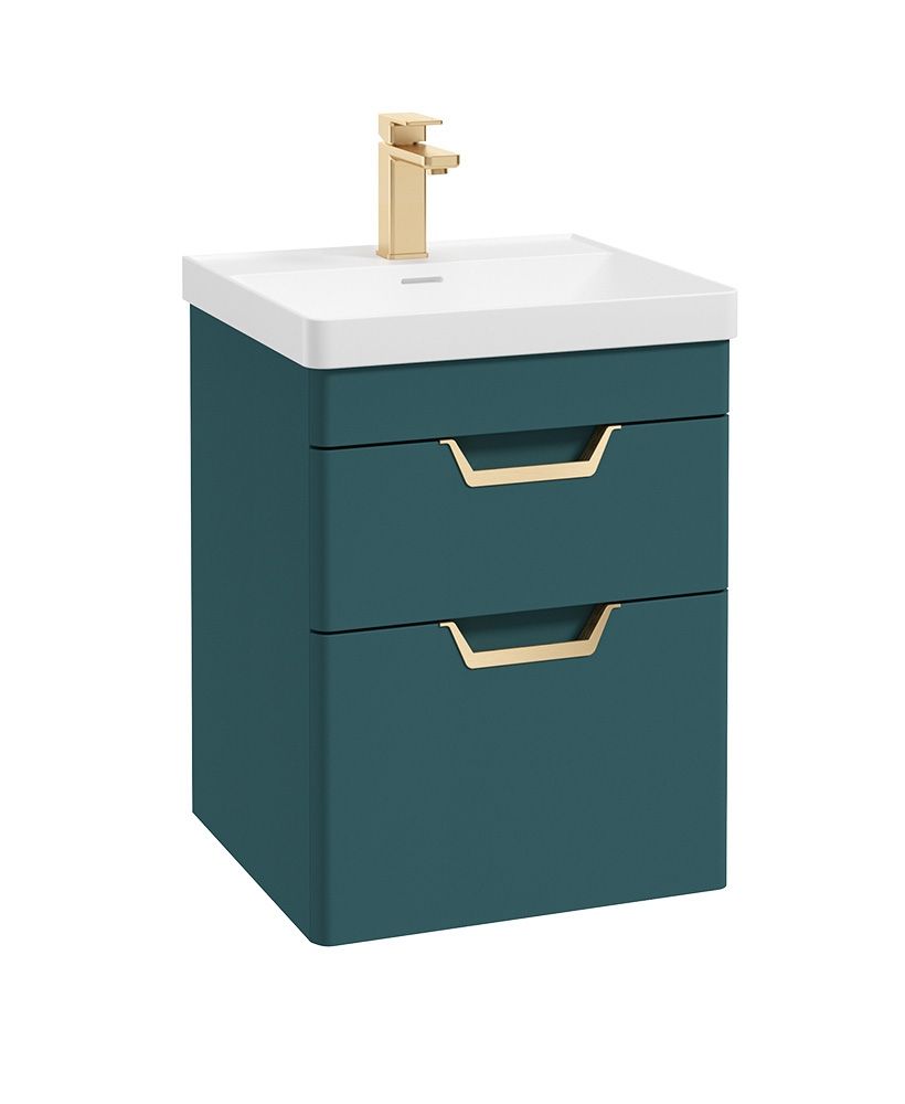 Freya Wall Hung 50Cm Two Drawer Unit Matt Ocean Blue-Gold Handles
