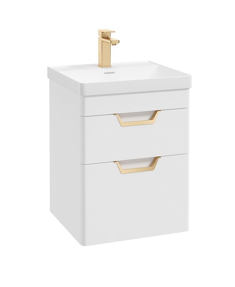 Freya Wall Hung 50Cm Two Drawer Unit Matt White-Gold Handles