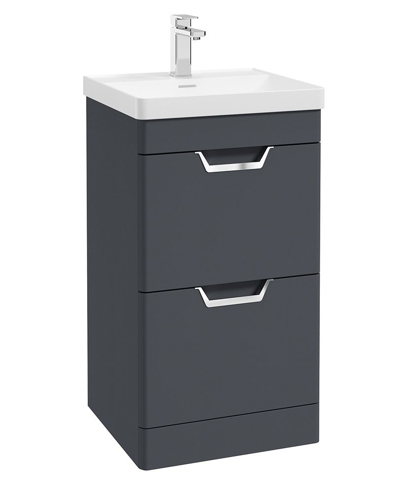 Freya Floorstanding 50Cm Two Drawer Unit Matt Night Sky Blue-Chrome Handles