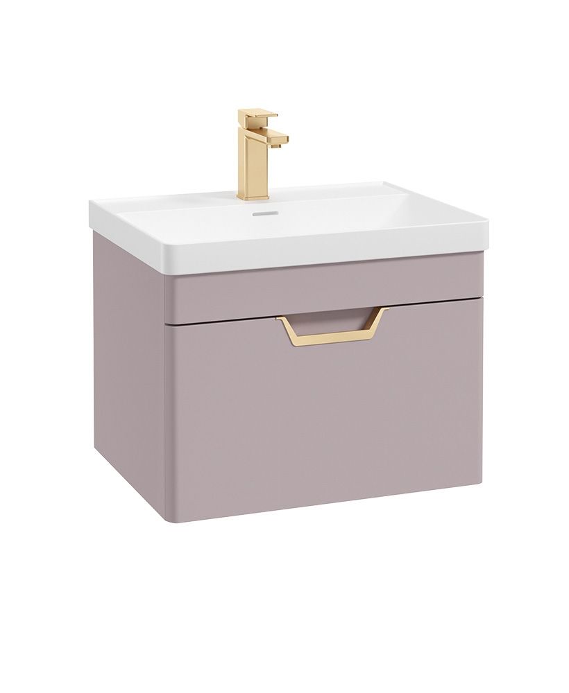 Freya Wall Hung 60Cm Single Drawer Unit Matt Cashmere Pink-Gold Handle