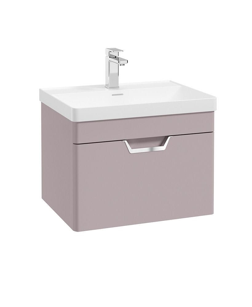 Freya Wall Hung 60Cm Single Drawer Unit Matt Cashmere Pink-Chrome Handle