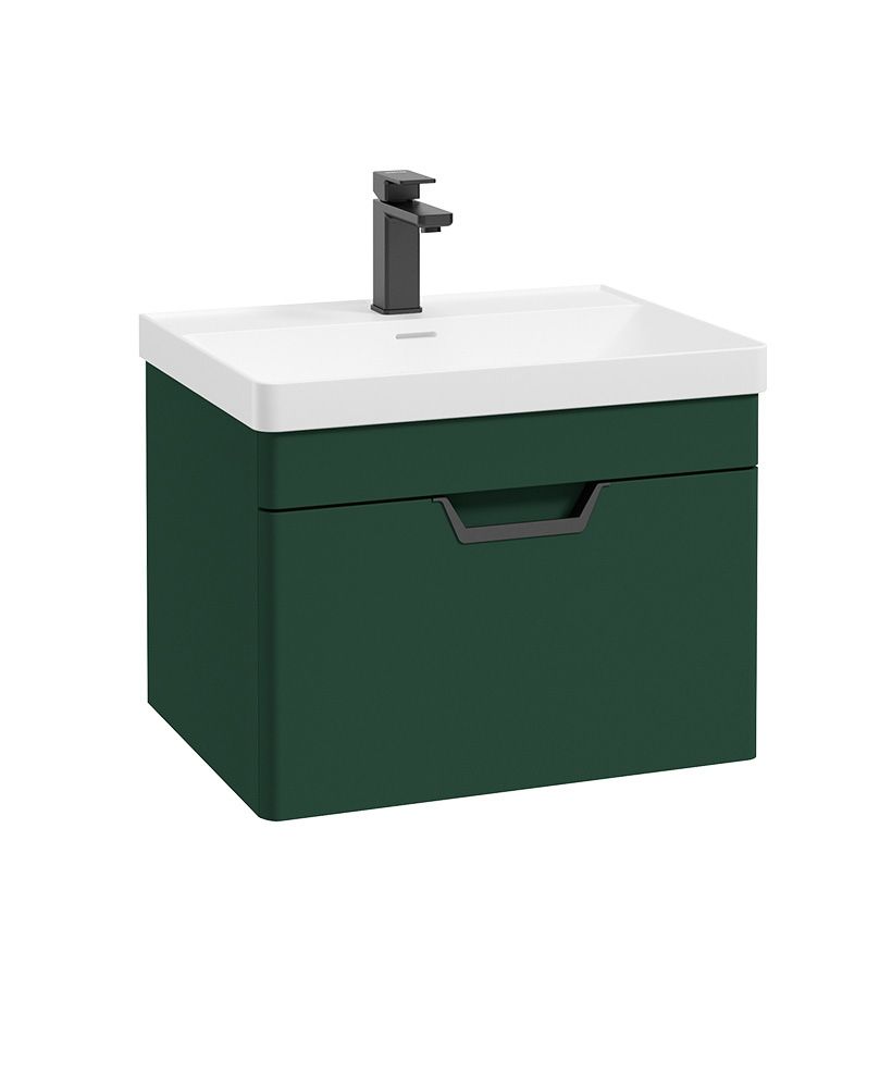 Freya Wall Hung 60Cm Single Drawer Unit Matt Wreath Green-Black Handle