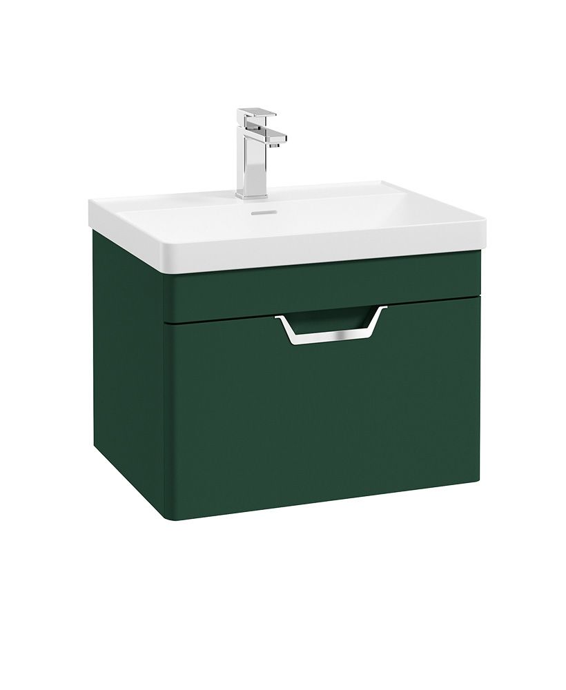 Freya Wall Hung 60Cm Single Drawer Unit Matt Wreath Green-Chrome Handle