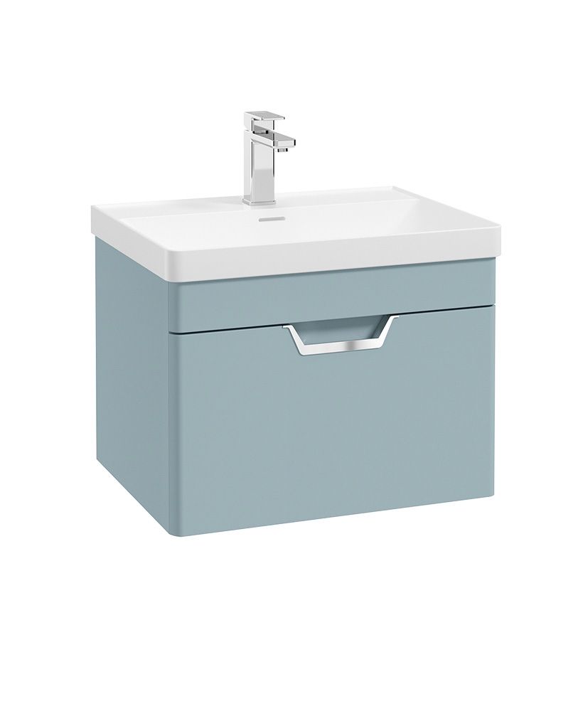 Freya Wall Hung 60Cm Single Drawer Unit Matt Morning Sky Blue-Chrome Handle