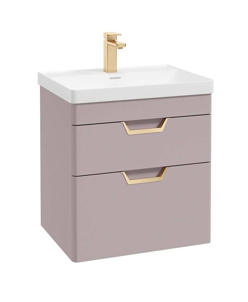 Freya Wall Hung 60Cm Two Drawer Unit Matt Cashmere Pink-Gold Handles