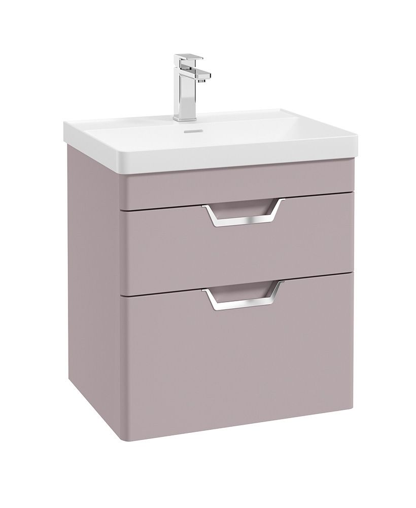 Freya Wall Hung 60Cm Two Drawer Unit Matt Cashmere Pink-Chrome Handles
