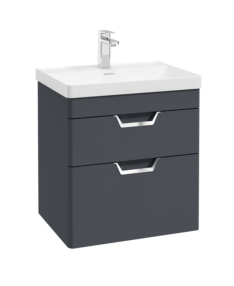Freya Wall Hung 60Cm Two Drawer Unit Matt Night Sky Blue-Chrome Handles