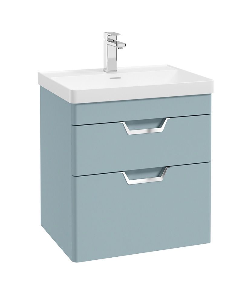 Freya Wall Hung 60Cm Two Drawer Unit Matt Morning Sky Blue-Chrome Handles