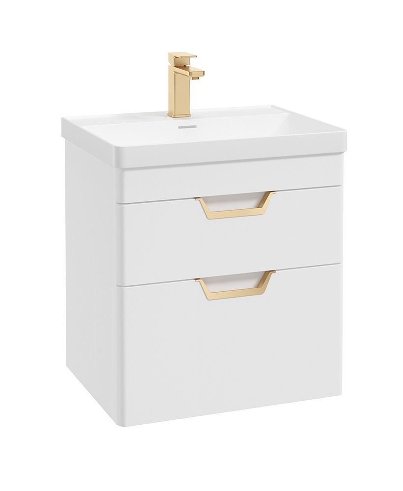 Freya Wall Hung 60Cm Two Drawer Unit Matt White-Gold Handles
