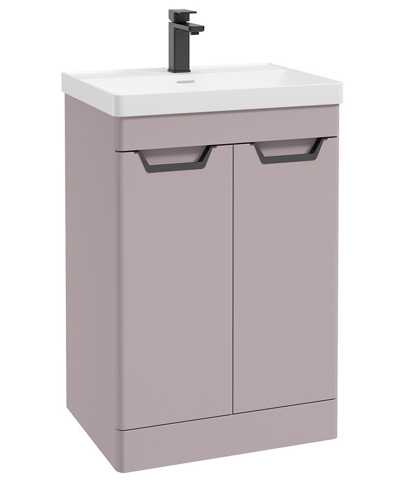 Freya Floorstanding 60Cm Two Door Unit Matt Cashmere Pink-Black Handles