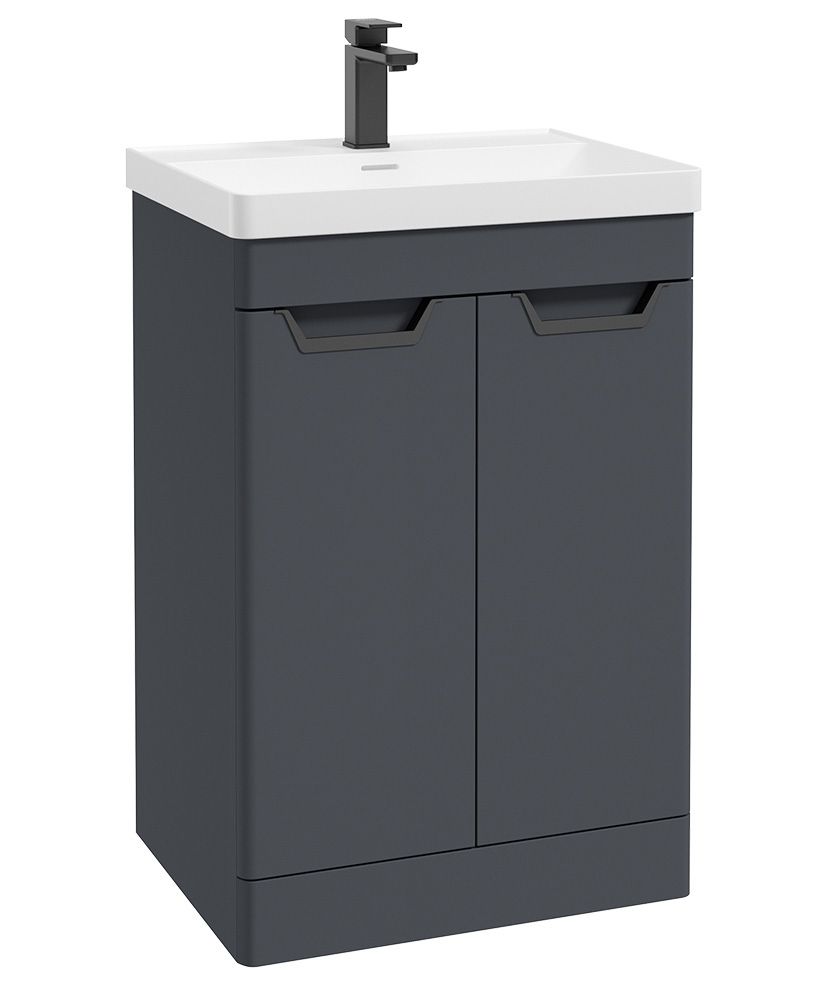 Freya Floorstanding 60Cm Two Door Unit Matt Night Sky Blue-Black Handles