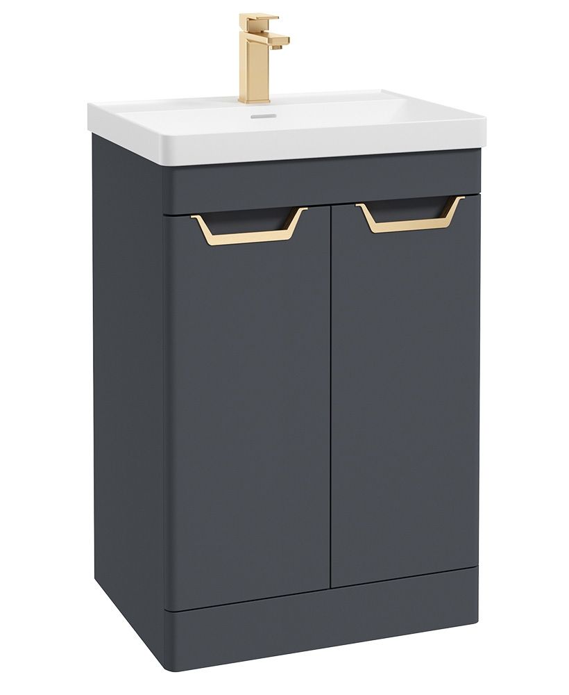 Freya Floorstanding 60Cm Two Door Unit Matt Night Sky Blue-Gold Handles