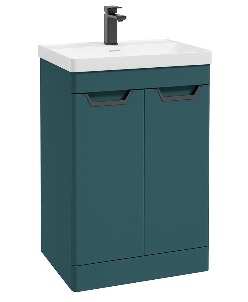 Freya Floorstanding 60Cm Two Door Unit Matt Ocean Blue-Black Handles