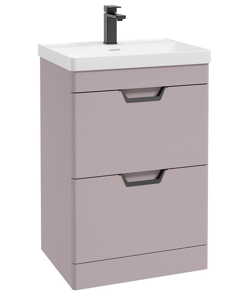 Freya Floorstanding 60Cm Two Drawer Unit Matt Cashmere Pink-Black Handles