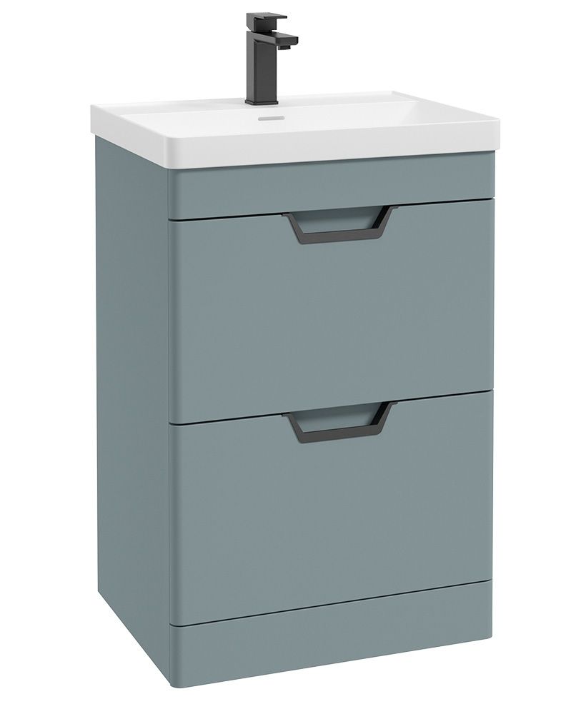 Freya Floorstanding 60Cm Two Drawer Unit Matt Coral Green-Black Handles