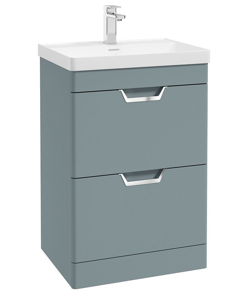 Freya Floorstanding 60Cm Two Drawer Unit Matt Coral Green-Chrome Handles
