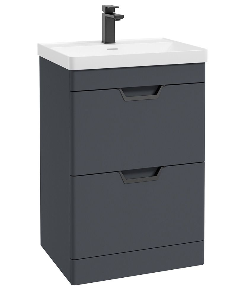 Freya Floorstanding 60Cm Two Drawer Unit Matt Night Sky Blue-Black Handles