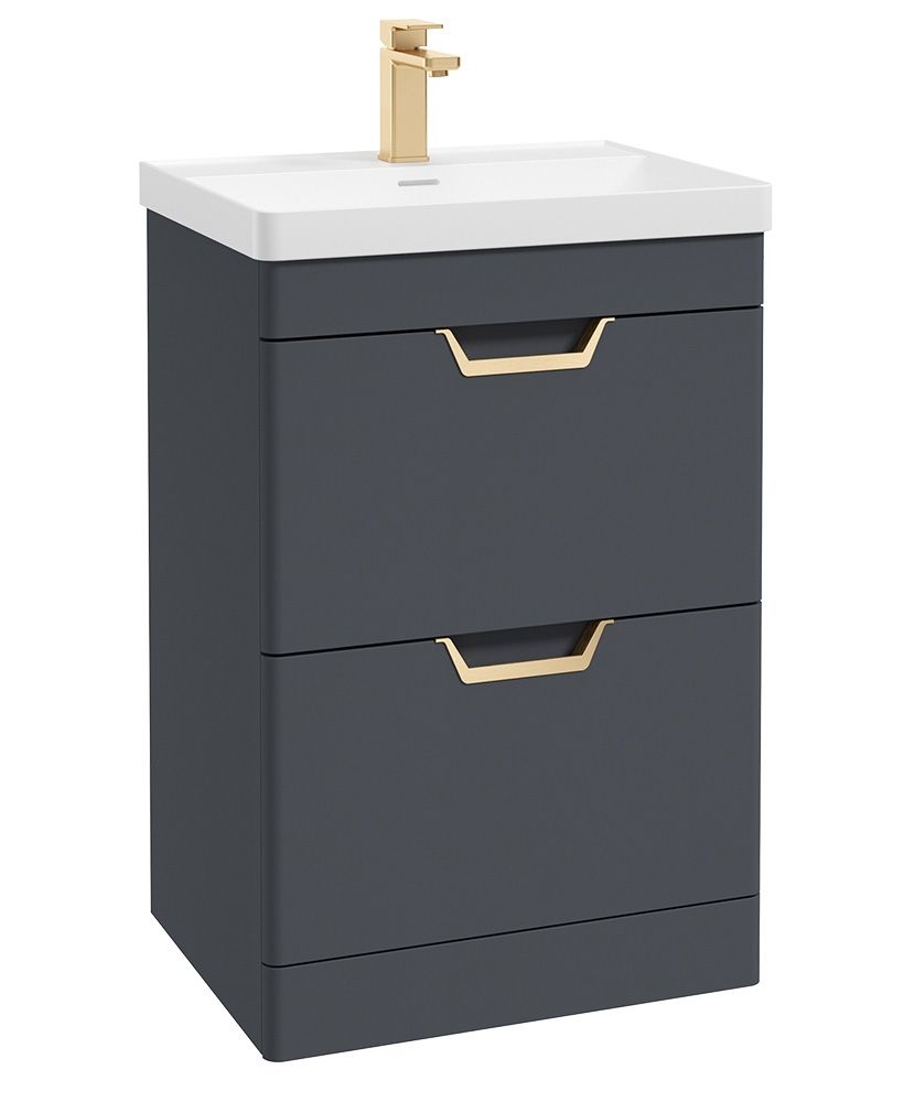 Freya Floorstanding 60Cm Two Drawer Unit Matt Night Sky Blue-Gold Handles