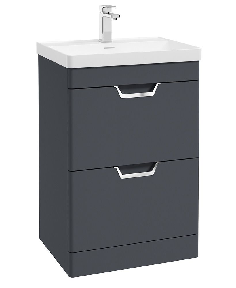 Freya Floorstanding 60Cm Two Drawer Unit Matt Night Sky Blue-Chrome Handles