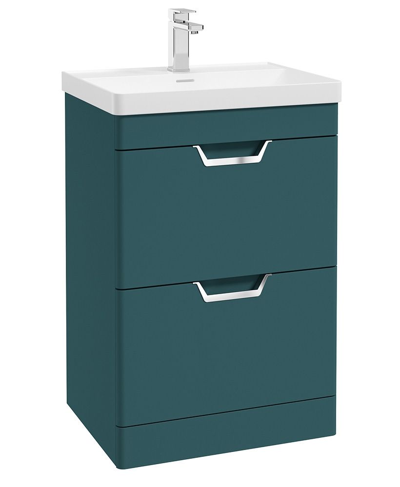 Freya Floorstanding 60Cm Two Drawer Unit Matt Ocean Blue-Chrome Handles