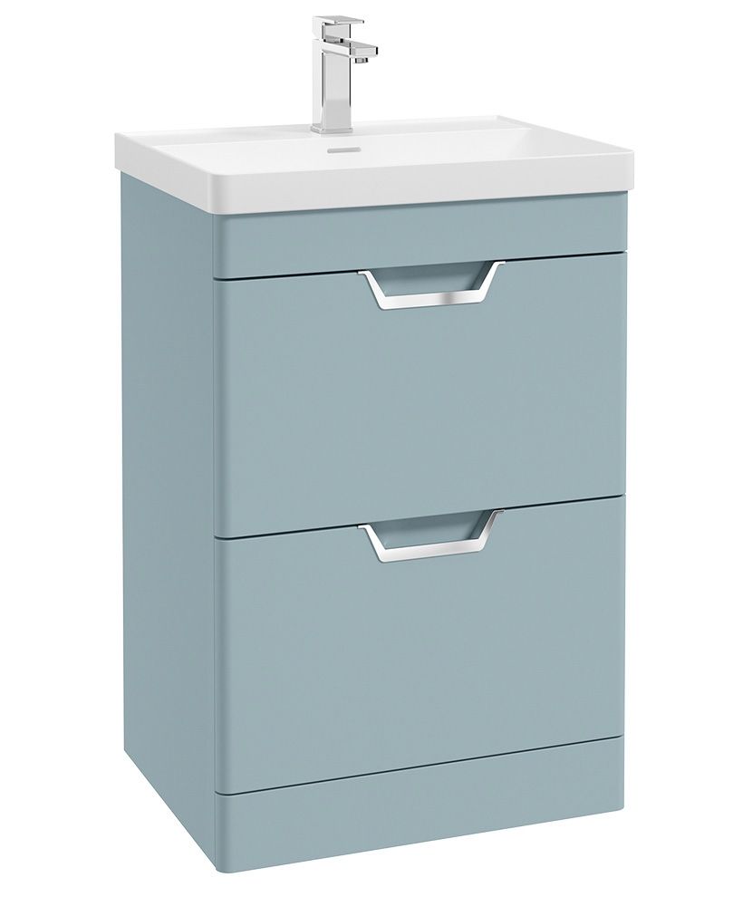 Freya Floorstanding 60Cm Two Drawer Unit Matt Morning Sky Blue-Chrome Handles