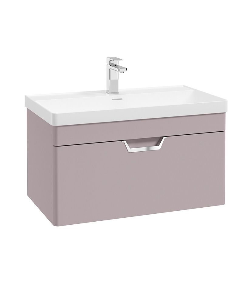 Freya Wall Hung 80Cm Single Drawer Unit Matt Cashmere Pink-Chrome Handle