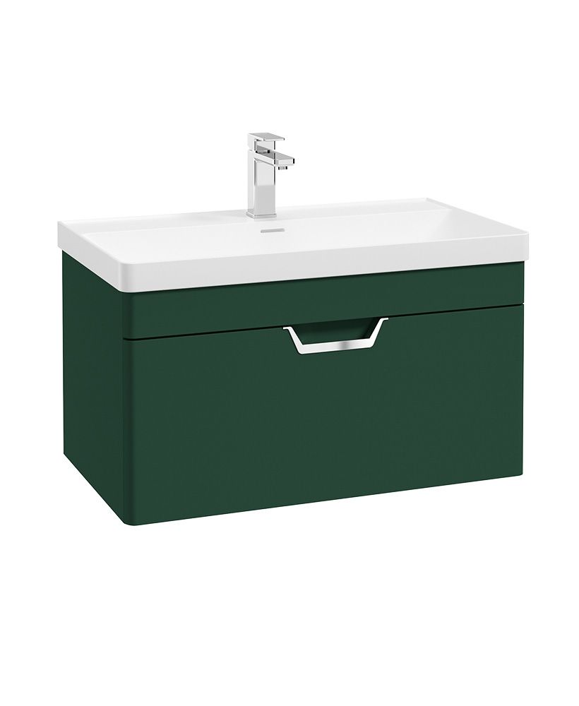 Freya Wall Hung 80Cm Single Drawer Unit Matt Wreath Green-Chrome Handle