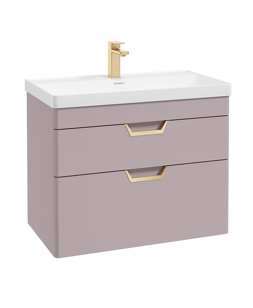 Freya Wall Hung 80Cm Two Drawer Unit Matt Cashmere Pink-Gold Handles