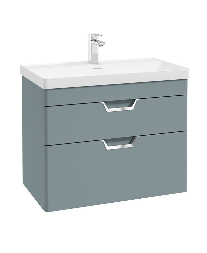 Freya Wall Hung 80Cm Two Drawer Unit Matt Coral Green-Chrome Handles