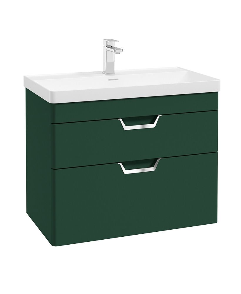 Freya Wall Hung 80Cm Two Drawer Unit Matt Wreath Green-Chrome Handles