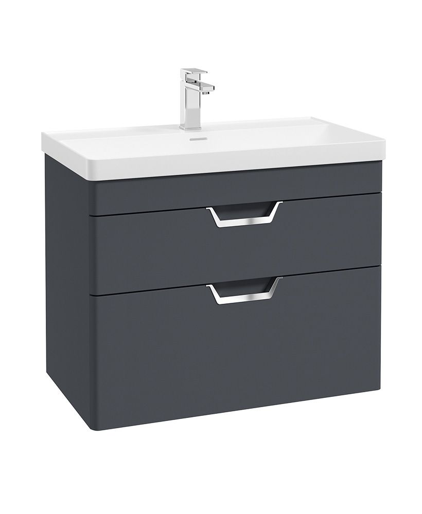 Freya Wall Hung 80Cm Two Drawer Unit Matt Night Sky Blue-Chrome Handles