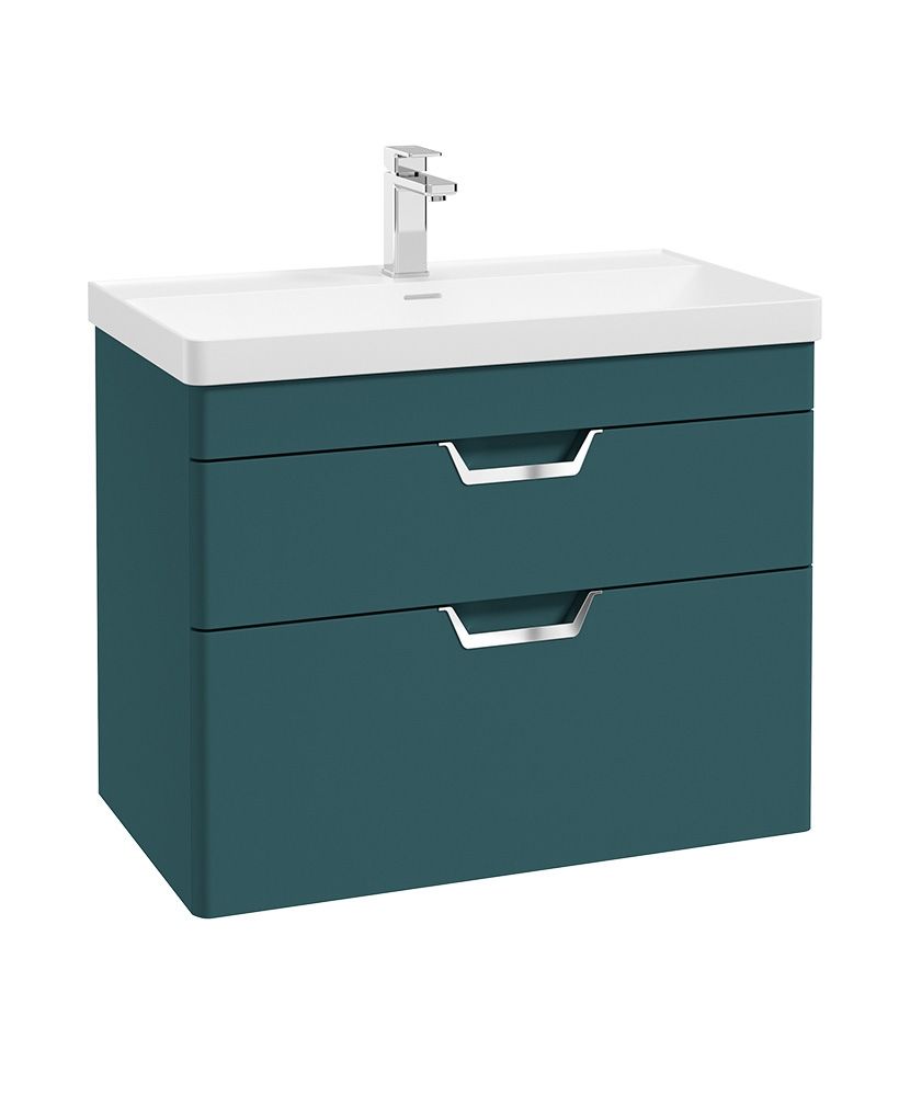 Freya Wall Hung 80Cm Two Drawer Unit Matt Ocean Blue-Chrome Handles