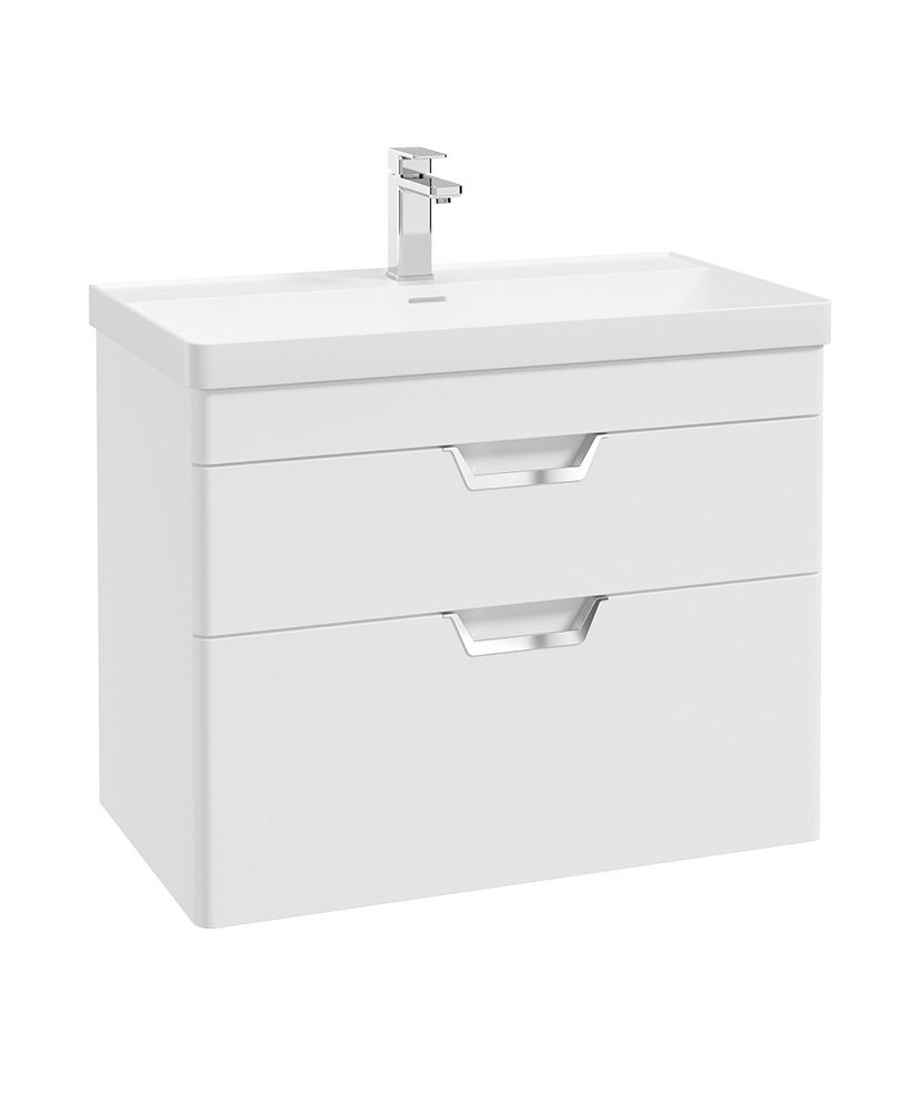 Freya Wall Hung 80Cm Two Drawer Unit Matt White-Chrome Handles