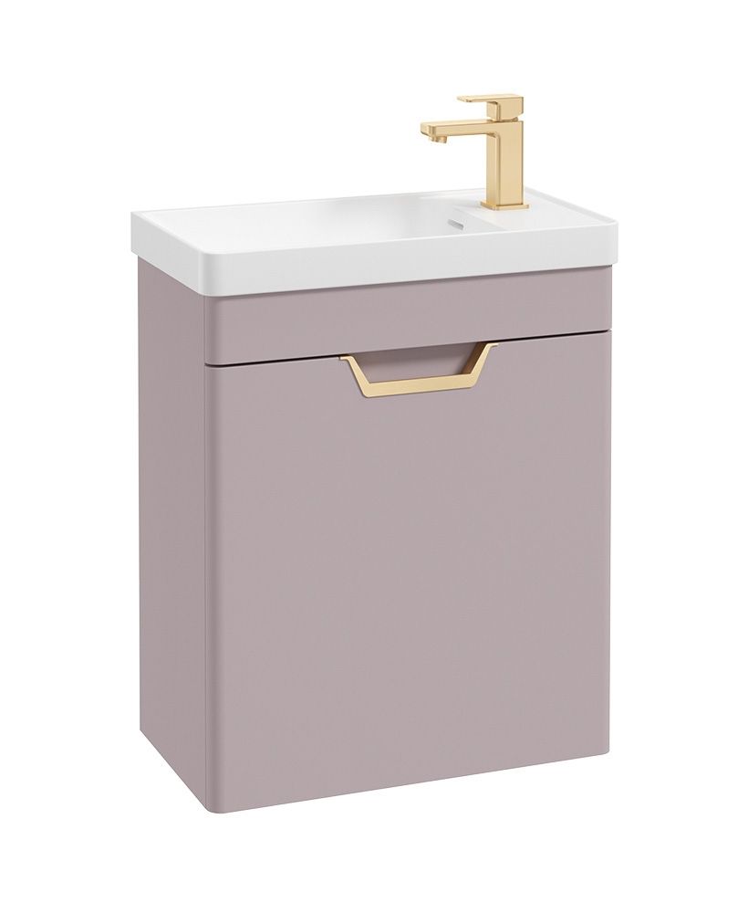 Freya Wall Hung 55Cm Single Door Cloakroom Unit Matt Cashmere Pink-Gold Handle