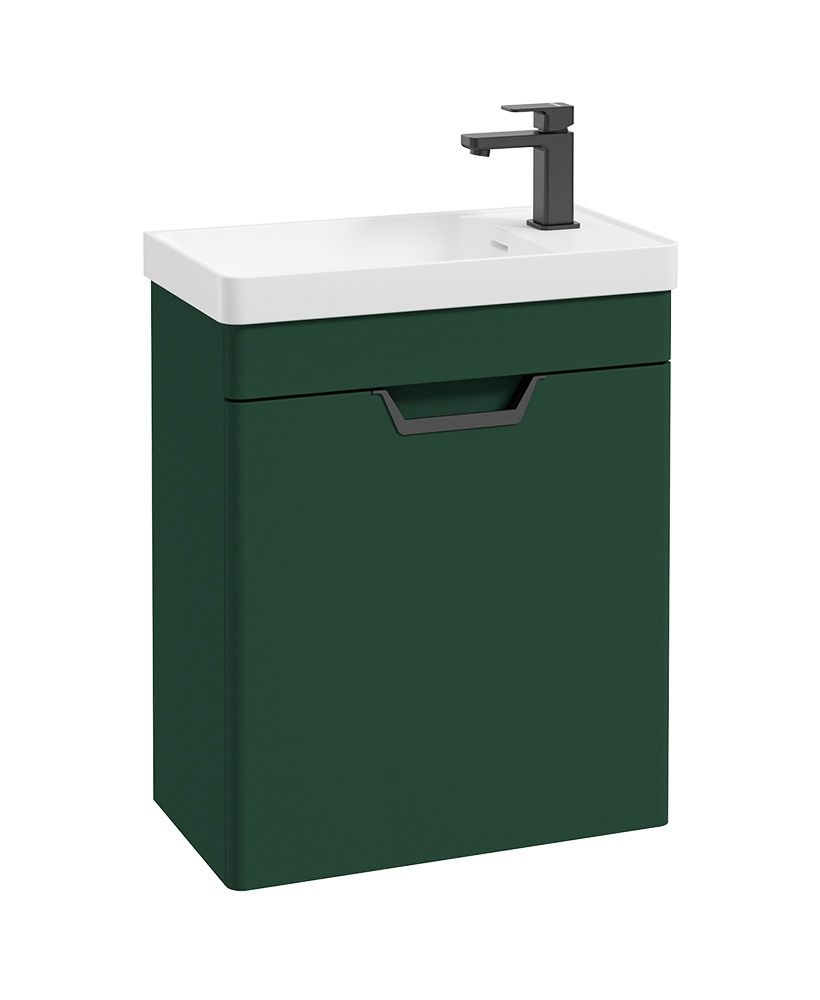 Freya Wall Hung 55Cm Single Door Cloakroom Unit Matt Wreath Green-Black Handle