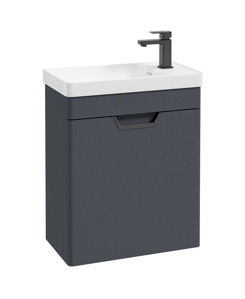 Freya Wall Hung 55Cm Single Door Cloakroom Unit Matt Night Sky Blue-Black Handle
