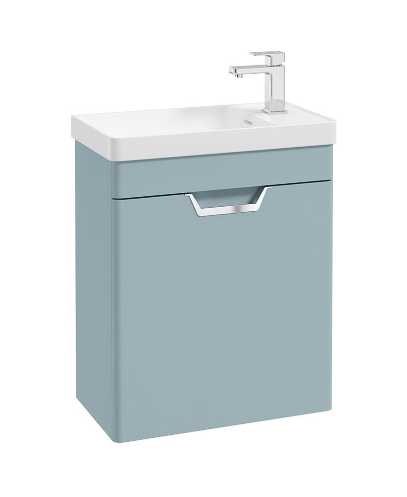 Freya Wall Hung 55Cm Single Door Cloakroom Unit Matt Morning Sky Blue-Chrome Handle