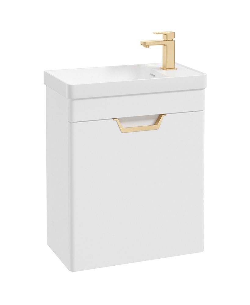 Freya Wall Hung 55Cm Single Door Cloakroom Unit Matt White-Gold Handle