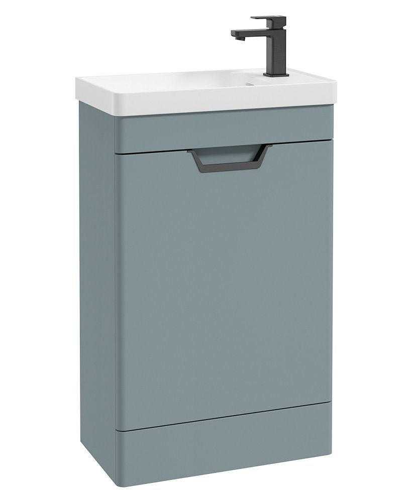 Freya Floorstanding 55Cm Single Door Cloakroom Unit Matt Coral Green-Black Handle