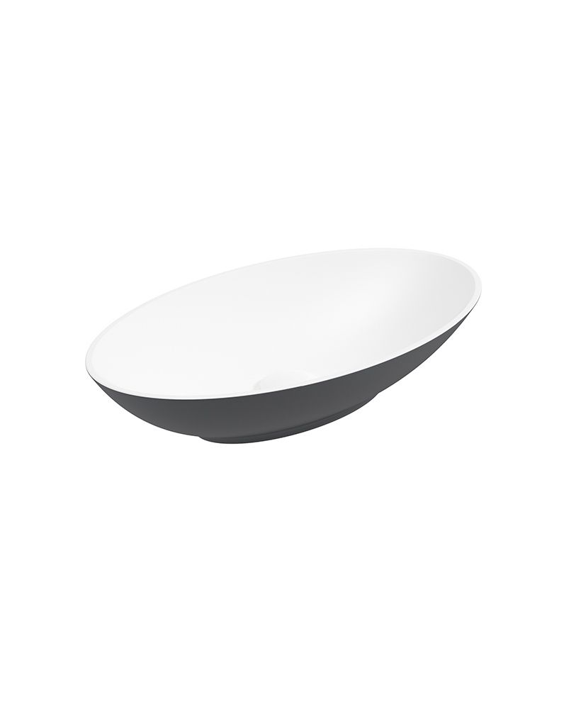 Skal Oval 60Cm Countertop Basin White-Midnight Grey & Waste