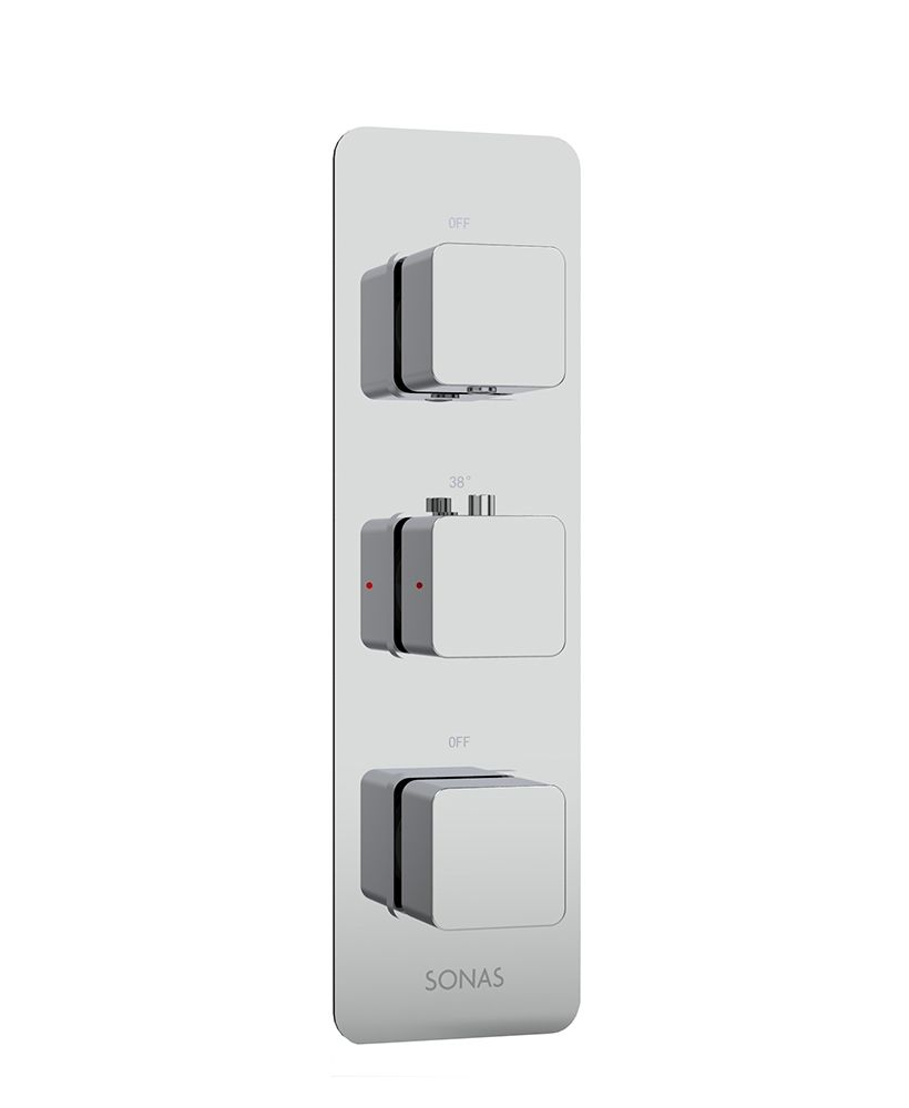 Alita Soft Square Triple Control Dual Outlet Shower Valve Chrome