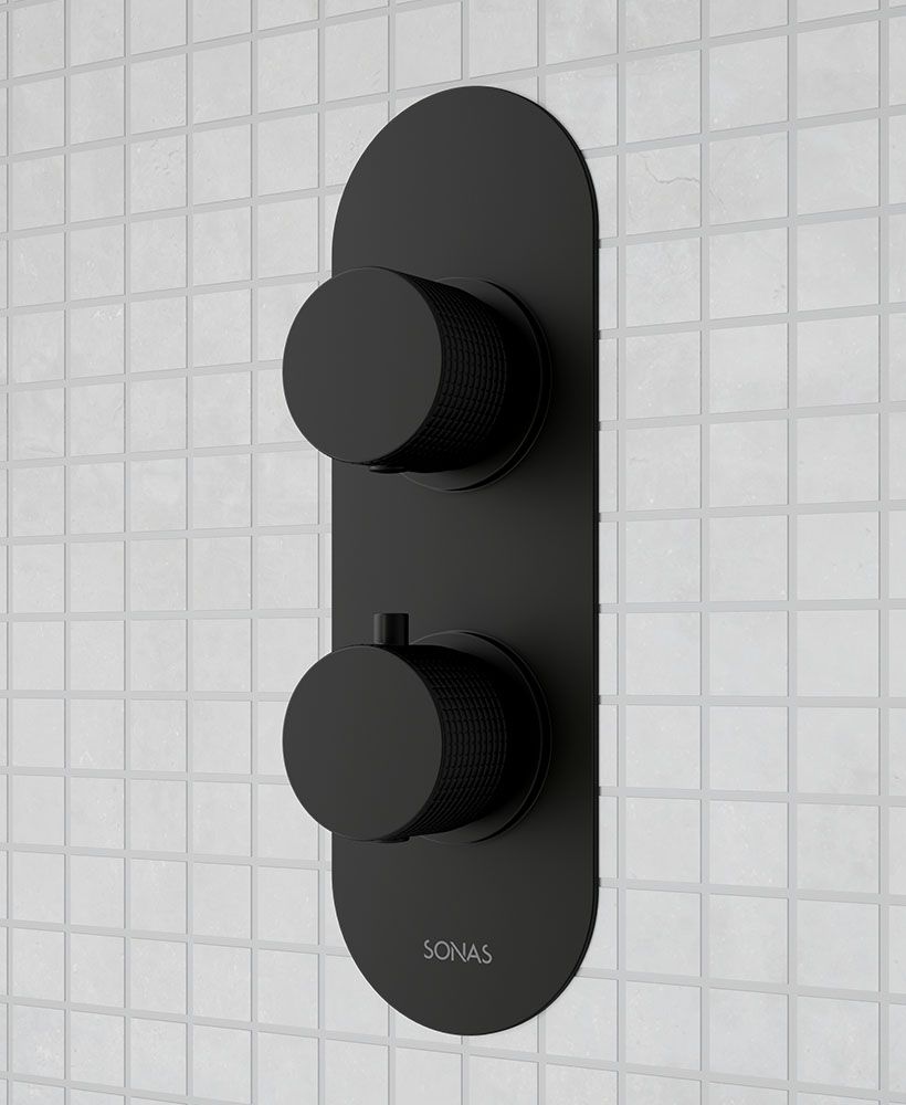 Alita Knurled Dual Control Dual Outlet Shower Valve Matt Black