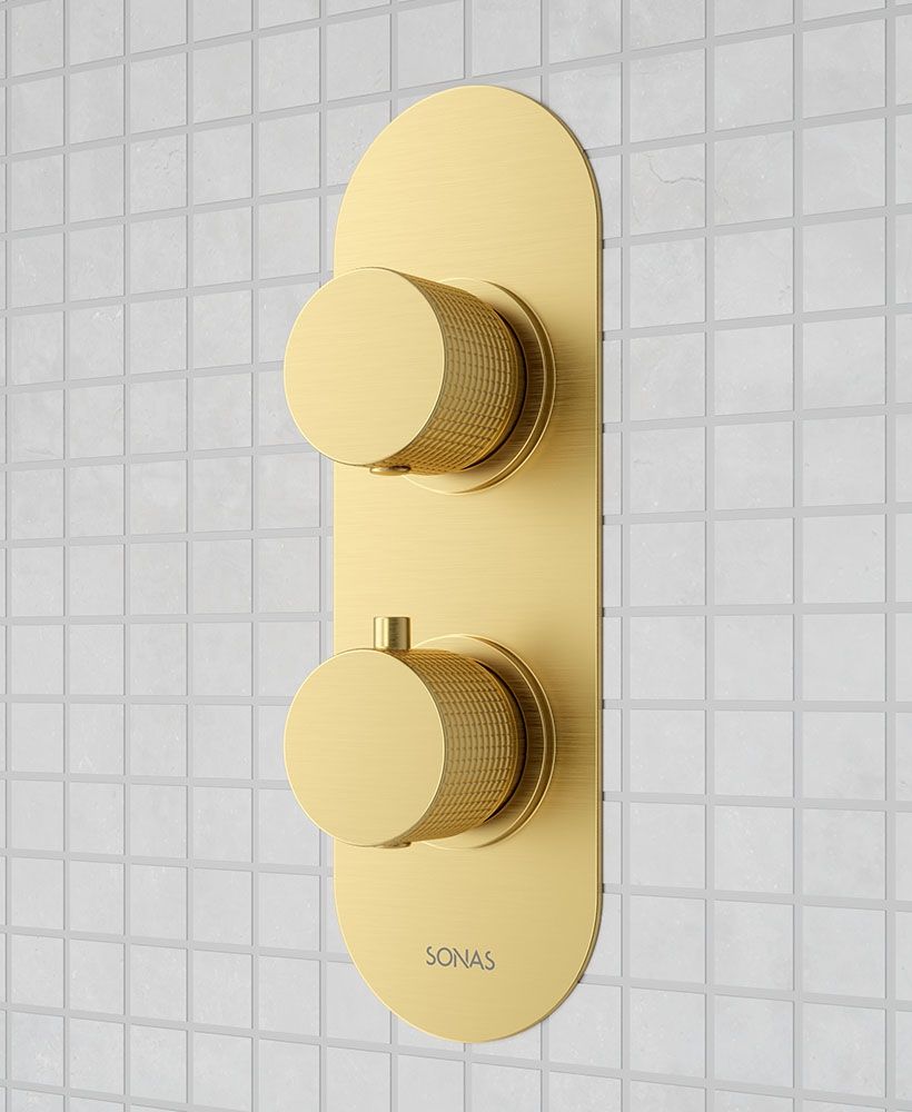 Alita Knurled Dual Control Dual Outlet Shower Valve Brushed Gold