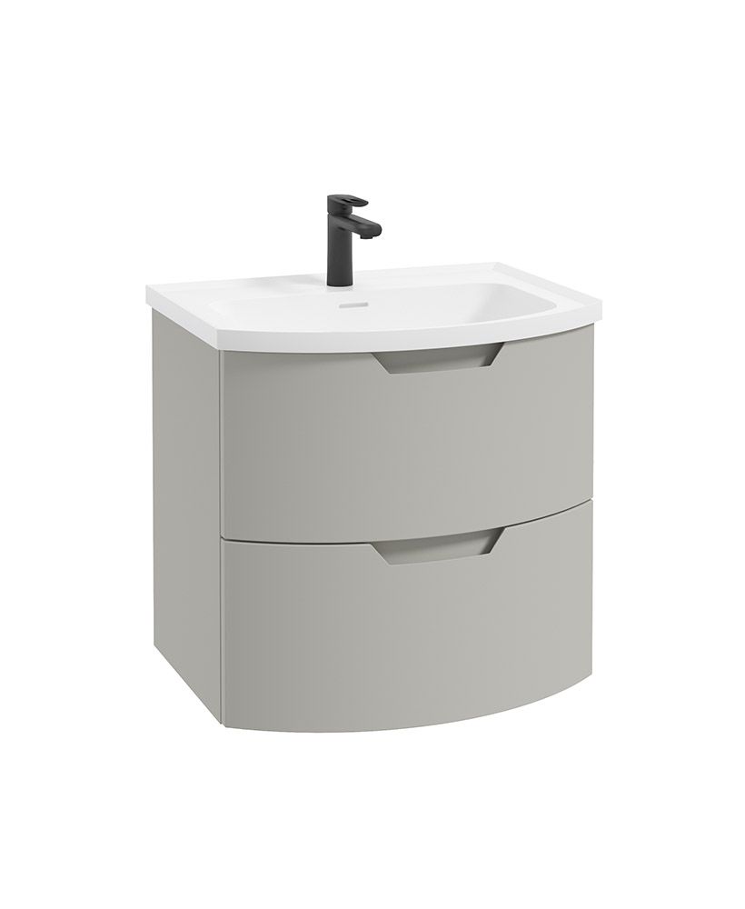 Arc Wall Hung 60Cm Two Drawer Unit Matt Arctic Grey & Gloss Basin