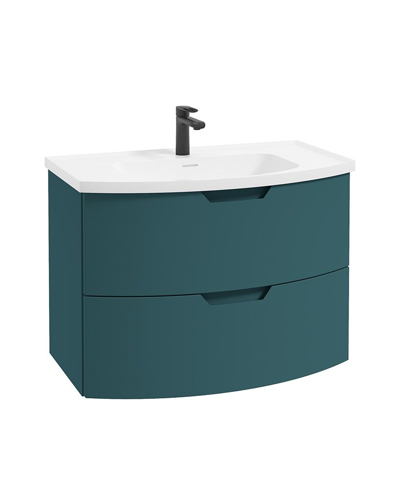 Arc Wall Hung 80Cm Two Drawer Unit Matt Ocean Blue & Gloss Basin