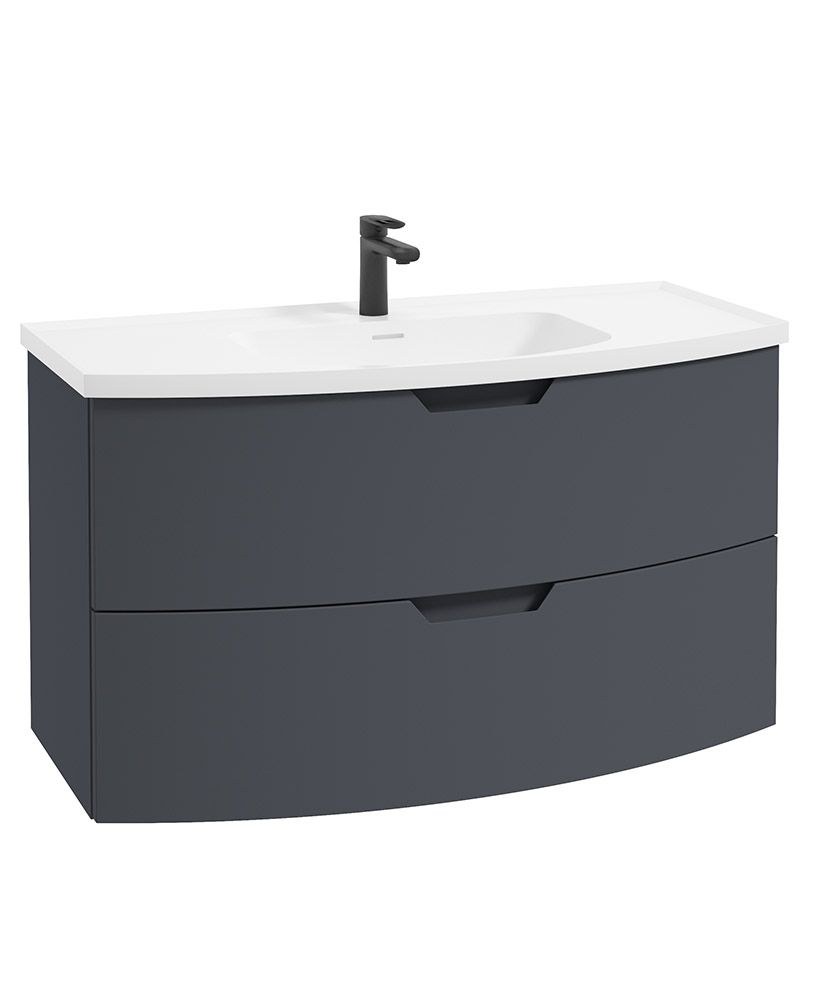 Arc Wall Hung 100Cm Two Drawer Unit Matt Night Sky Blue & Gloss Basin