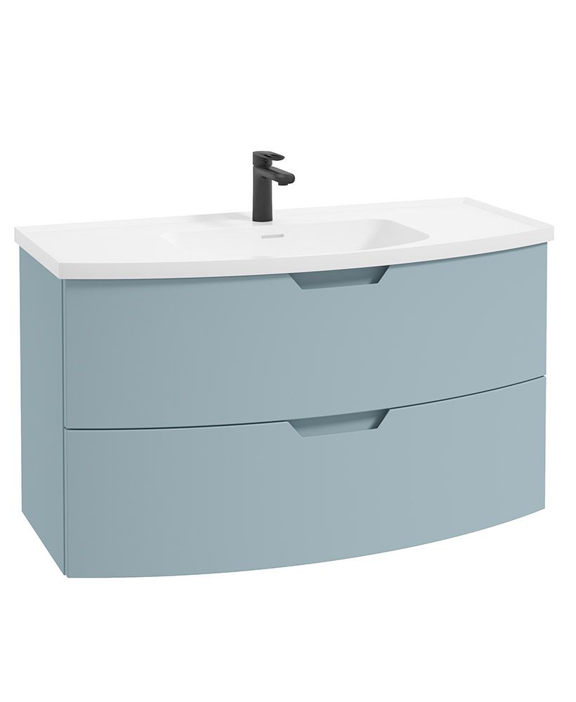 Arc Wall Hung 100Cm Two Drawer Unit Matt Morning Sky Blue & Gloss Basin