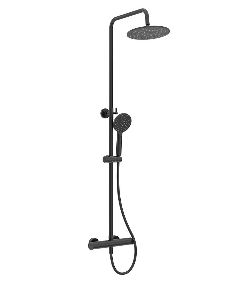 Urban Round Thermostatic Shower Kit Matt Black