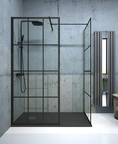 Aspect 1000Mm Wetroom Panel Matt Black Trellis