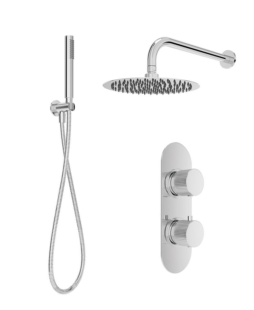 Alita Knurled Shower Set 2 & Wall Mounted Fixed Head Chrome